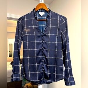 Express Portofino Ruffle Blouse Slim Fit Roll Up Sleeves